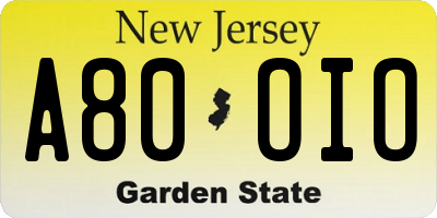 NJ license plate A80OIO
