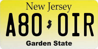 NJ license plate A80OIR