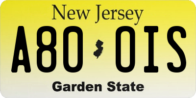 NJ license plate A80OIS