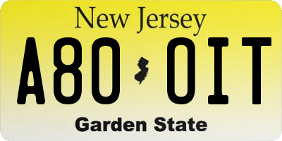 NJ license plate A80OIT