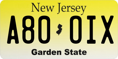 NJ license plate A80OIX