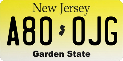 NJ license plate A80OJG