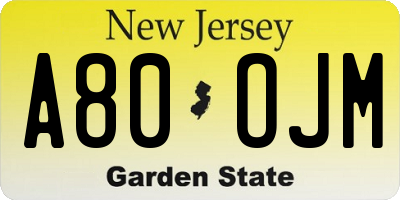 NJ license plate A80OJM