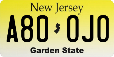 NJ license plate A80OJO