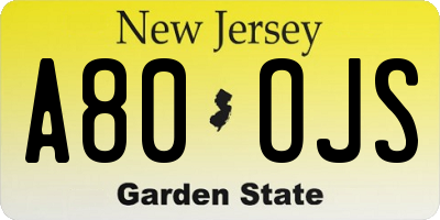 NJ license plate A80OJS
