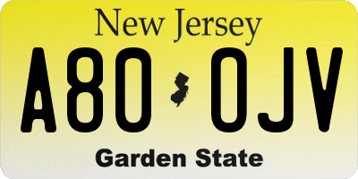 NJ license plate A80OJV