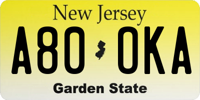 NJ license plate A80OKA