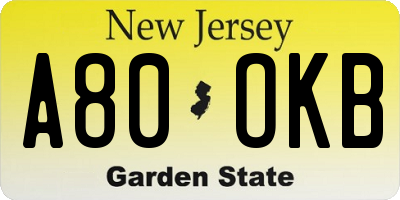 NJ license plate A80OKB