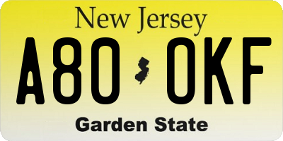 NJ license plate A80OKF