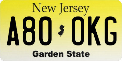 NJ license plate A80OKG