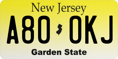 NJ license plate A80OKJ