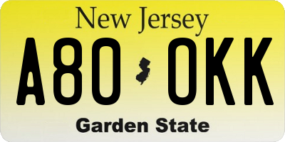 NJ license plate A80OKK