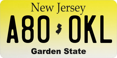 NJ license plate A80OKL