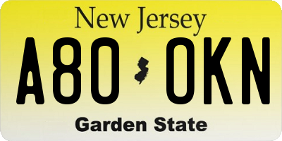 NJ license plate A80OKN
