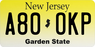 NJ license plate A80OKP