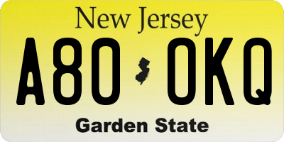 NJ license plate A80OKQ