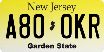 NJ license plate A80OKR