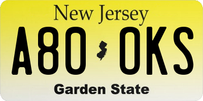 NJ license plate A80OKS
