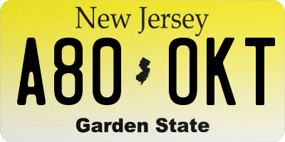 NJ license plate A80OKT