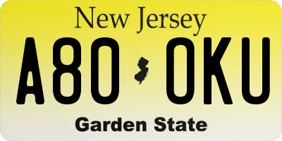 NJ license plate A80OKU
