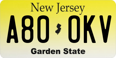 NJ license plate A80OKV