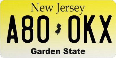 NJ license plate A80OKX