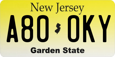 NJ license plate A80OKY