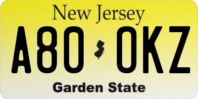 NJ license plate A80OKZ