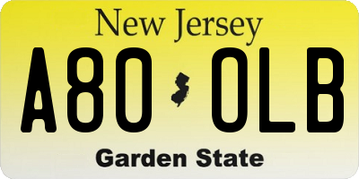 NJ license plate A80OLB