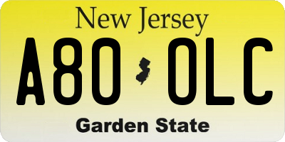 NJ license plate A80OLC