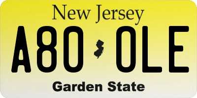 NJ license plate A80OLE