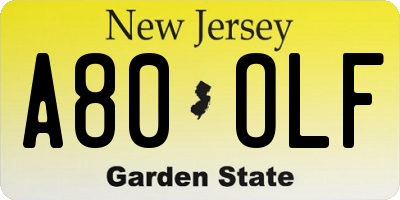 NJ license plate A80OLF