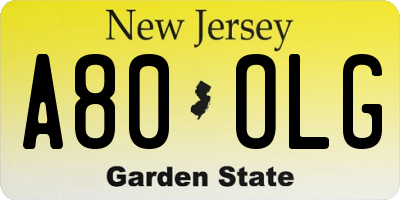 NJ license plate A80OLG