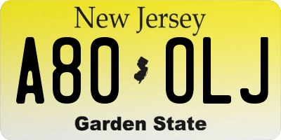 NJ license plate A80OLJ