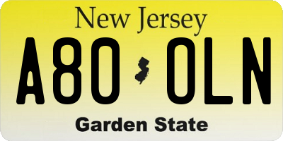 NJ license plate A80OLN