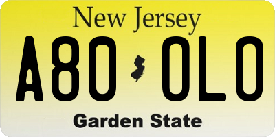 NJ license plate A80OLO
