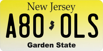 NJ license plate A80OLS
