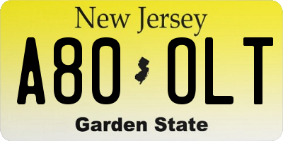 NJ license plate A80OLT