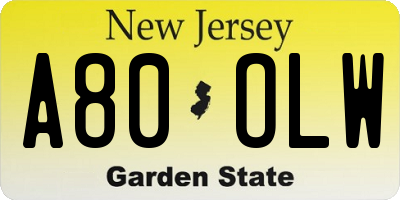 NJ license plate A80OLW