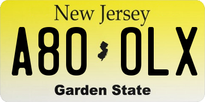 NJ license plate A80OLX