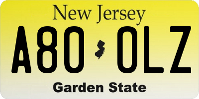 NJ license plate A80OLZ