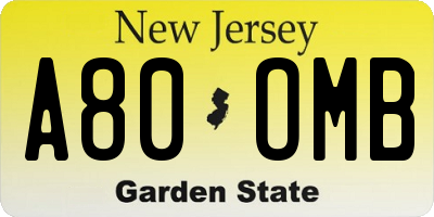 NJ license plate A80OMB