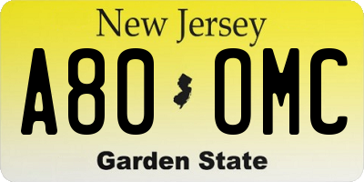 NJ license plate A80OMC