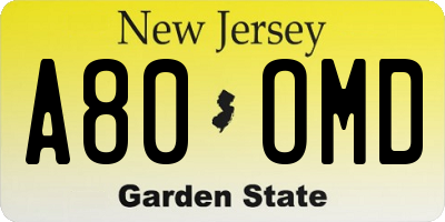 NJ license plate A80OMD