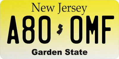 NJ license plate A80OMF