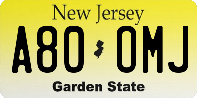 NJ license plate A80OMJ