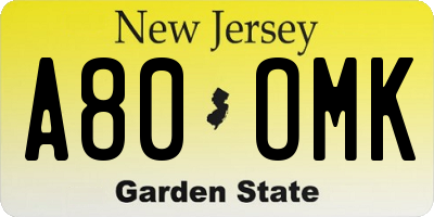 NJ license plate A80OMK
