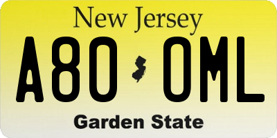NJ license plate A80OML