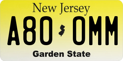 NJ license plate A80OMM
