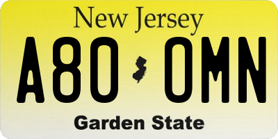 NJ license plate A80OMN
